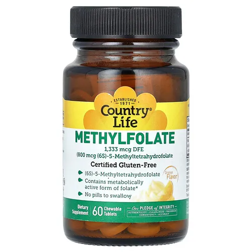 Country Life, Metilfolato, Naranja, 1333 mcg EDF, 60 comprimidos masticables
