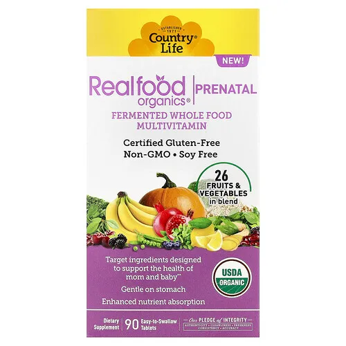 Country Life, Realfood Organics®, Suplemento prenatal, 90 comprimidos fáciles de ingerir
