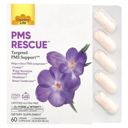 Country Life, PMS Rescue™, Refuerzo específico para el síndrome premenstrual, 60 cápsulas veganas