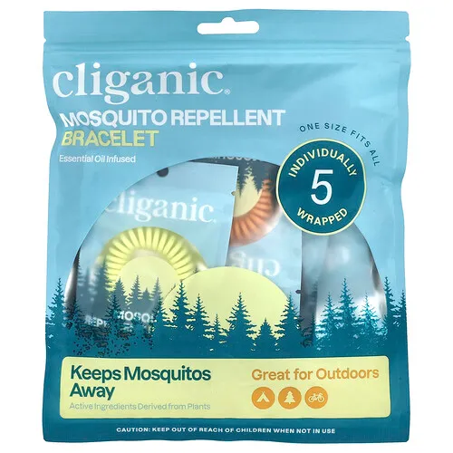 Cliganic, Brazalete repelente de mosquitos, Talla única, 5 brazaletes en envoltorios individuales