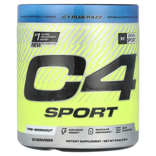 C4 / Cellucor, C4® Sport, Suplemento preentrenamiento, Razz azul helado, 244 g (8,6 oz)