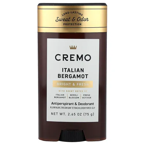 Cremo, Antitranspirante y desodorante, Bergamota italiana, 75 g (2,65 oz)