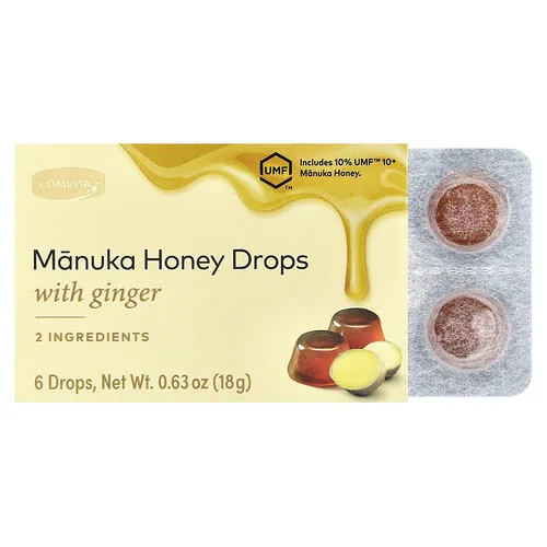 Comvita, Gotas de miel de manuka con jengibre, 6 gotas, 18 g (0,63 oz)