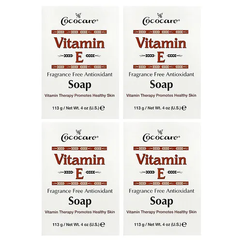 Cococare, Barra de jabón con vitamina E, Sin fragancia, 4 paquetes, 113 g (4 oz) cada uno