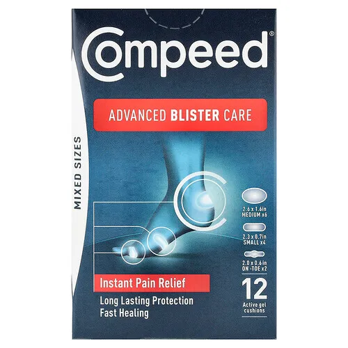 Compeed, Cuidado avanzado de ampollas, Tamaños mixtos`` 12 almohadillas de gel activo
