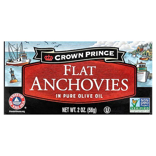 Crown Prince Natural, Anchoas planas, En aceite de oliva puro, 56 g (2 oz)