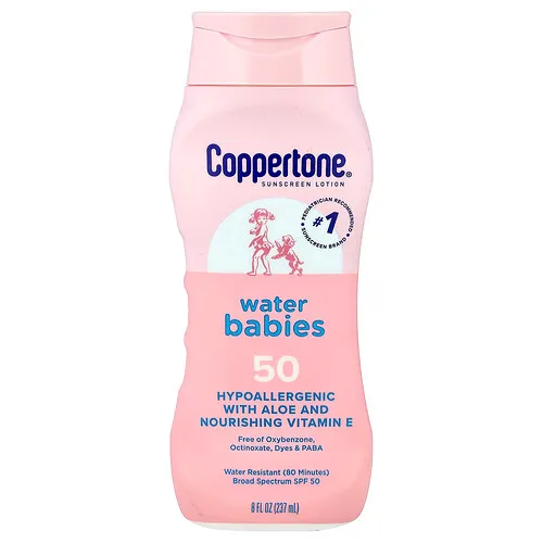 Coppertone, Loción con protector solar, Agua para bebés, FPS 50, 237 ml (8 oz. Líq.)