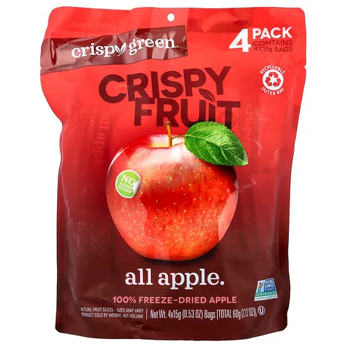 Crispy Green, Fruta crujiente, Toda manzana`` Paquete de 4, 15 g (0,53 oz) cada una