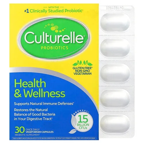 Culturelle, Probiotics, Salud y bienestar, 50 mg (15.000 millones de UFC), 30 cápsulas vegetales