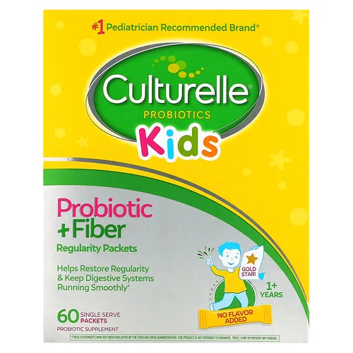 Culturelle, Niños, Regularity Probiotic + Fiber, 1 año en adelante, Sin sabor, 60 sobres individuales