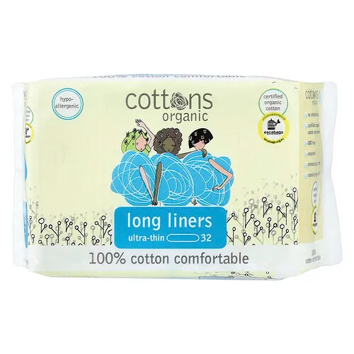 Cottons, Producto cómodo, 100 % algodón, Forros largos, Ultradelgado, 32 forros