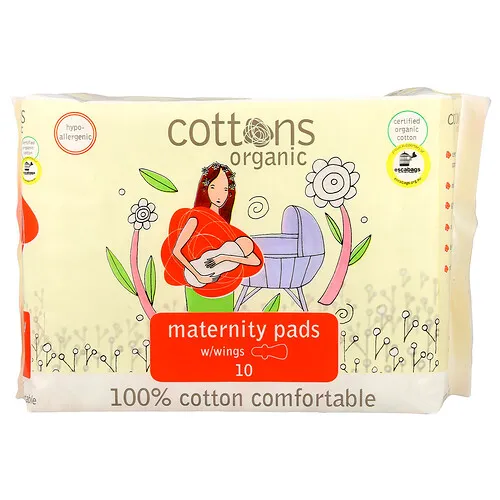 Cottons, Cómodas toallas femeninas con alas 100 % algodón, Flujo abundante, Sin fragancia, 10 toallas