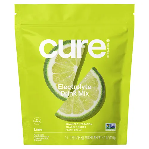 Cure Hydration, Mezcla de electrolitos hidratante, Lima, 14 sobres, 8,3 g (0,29 oz) cada uno
