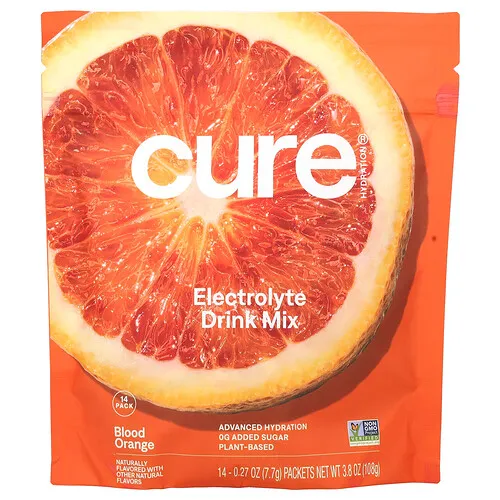 Cure Hydration, Mezcla para preparar bebidas con electrolitos, Naranja sanguina, 14 sobres, 7,7 g (0,27 oz) cada uno