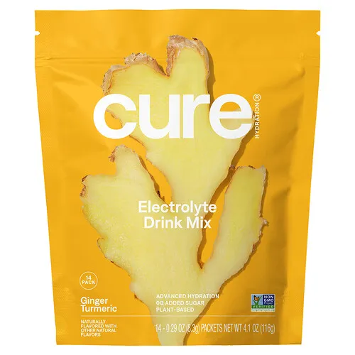 Cure Hydration, Mezcla de electrolitos hidratante, Jengibre y cúrcuma, 14 sobres, 8,3 g (0,29 oz) cada uno