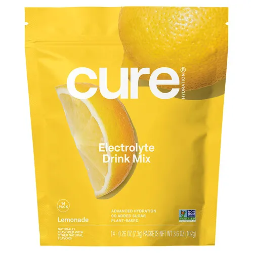 Cure Hydration, Mezcla de electrolitos hidratante, Limonada, 14 sobres, 7,3 g (0,26 oz) cada uno