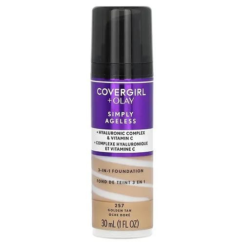 Covergirl, Olay, Simply Ageless, Base 3 en 1, 257 Golden Tan, 30 ml (1 oz. líq.)