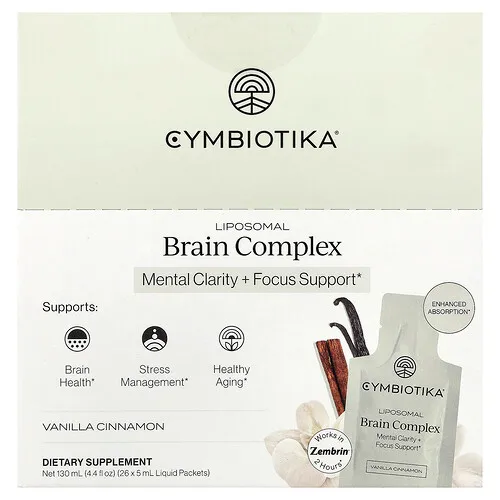 Cymbiotika, Complejo liposomal para el cerebro, Vainilla y canela, 26 sobres con contenido líquido, 5 ml (0,17 oz. líq.) cada uno