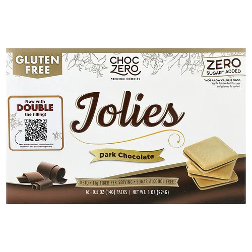 ChocZero, Galletas prémiums, Jolie, Chocolate negro, 16 paquetes, 14 g (0,5 oz) cada uno