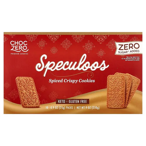 ChocZero, Galletas prémium, Speculoos, Galletas crujientes y especiadas, 10 paquetes, 25 g (0.9 oz) cada uno