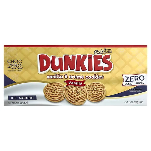 ChocZero, Galletas prémiums, Golden Dunkies, Galletas de vainilla y crema, Vainilla, 12 paquetes, 21 g (0,75 oz) cada uno