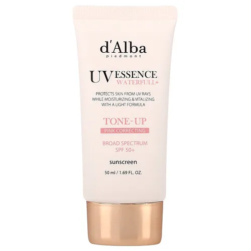 d'Alba, Protector solar UV Essence Waterfull+, Tonificante y corrector del rosa, FPS +50, 50 ml (1,69 oz. líq.)