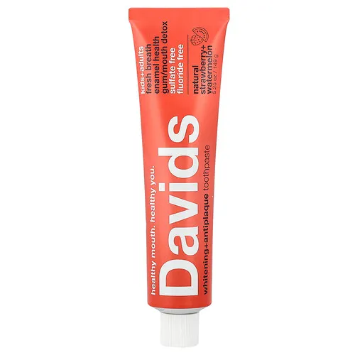 Davids, Pasta dental blanqueadora y antiplaca para niños y adultos, Fresa natural y sandía, 149 g (5,25 oz)