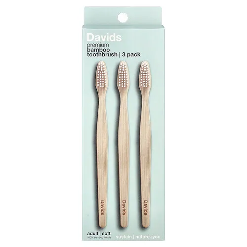 Davids, Cepillo de dientes de bambú prémium, suave, para adultos, Paquete de 3