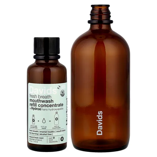 Davids, Kit de repuesto de enjuague bucal para un aliento fresco, Sin alcohol, Menta fresca natural, Kit de 2 piezas