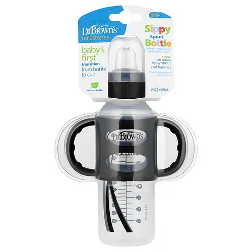 Dr. Brown's, Biberón con boquilla de succión, 6 meses en adelante, Negro, 250 ml (8 oz)