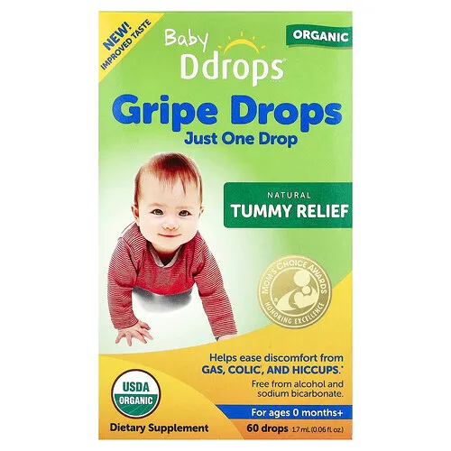 Ddrops, Gotas para aliviar la gripe orgánicas para bebés, Para niños de 0 meses en adelante, 1,7 ml (0,06 oz. líq.)