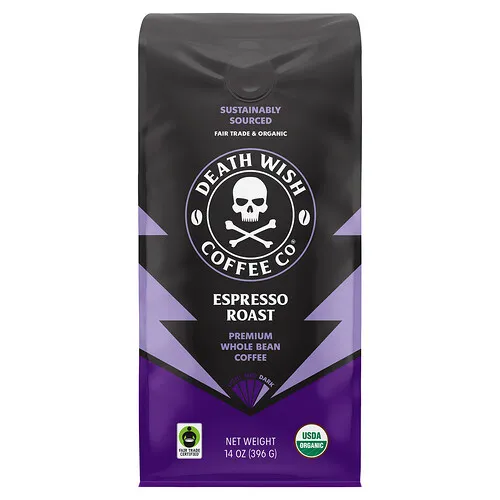 Death Wish Coffee, Negro, Grano entero, Tostado para expreso, 396 g (14 oz)