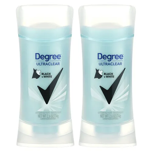Degree, UltraClear, Desodorante antitranspirante blanco y negro, Paquete de 2 unidades, 74 g (2,6 oz) cada una