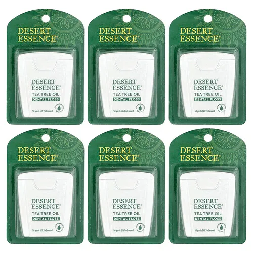 Desert Essence, Hilo dental con cera, Aceite de árbol del té, 6 unidades, 45,7 m (50 yds) cada una