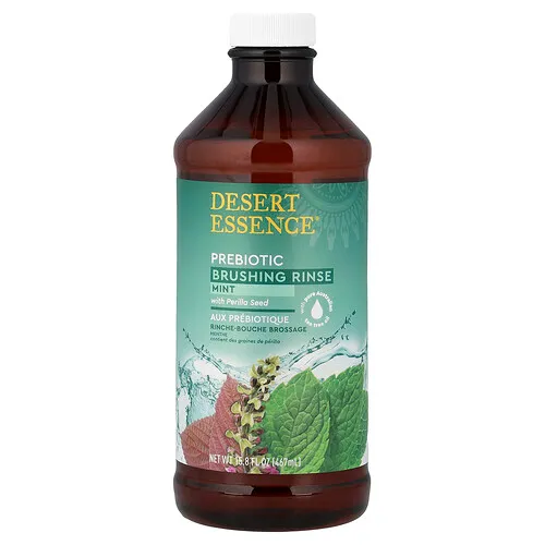 Desert Essence, Enjuague para cepillar prebióticos a base de plantas, Menta, 467 ml (15,8 oz. Líq.)