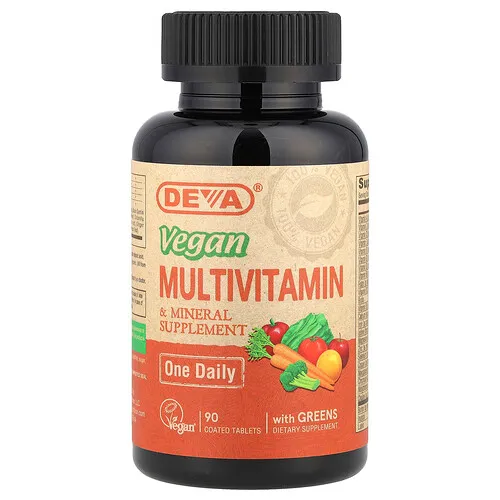 Deva, Suplemento multivitamínico y multimineral apto para veganos, Un comprimido diario, 90 comprimidos recubiertos