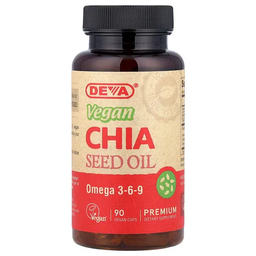Deva, Aceite de semilla de chía vegano prémium, 90 cápsulas veganas
