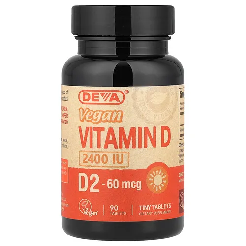 Deva, Vitamina D2 vegana, 60 mcg (2400 UI), 90 comprimidos