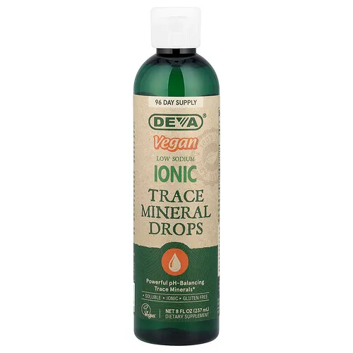 Deva, Gotas de oligoelementos iónicos veganos con bajo contenido de sodio`` 237 ml (8 oz. Líq.)
