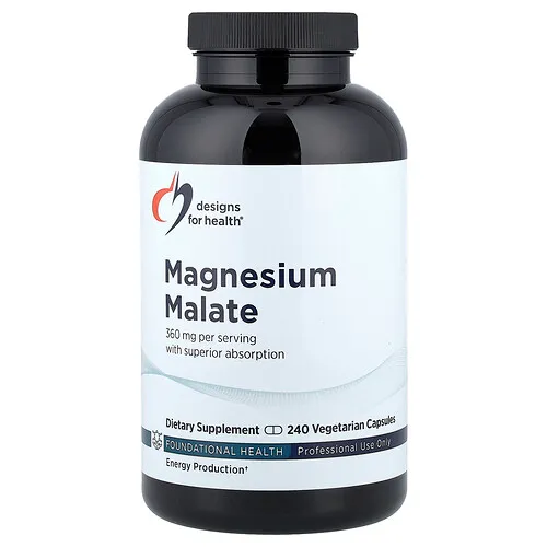 Designs For Health, Malato de magnesio, 240 cápsulas vegetales (180 mg por cápsula)
