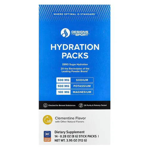 Designs For Health, Designs For Sport®, Compresas hidratantes, Clementina, 14 sobres, 8 g (0,28 oz) cada uno