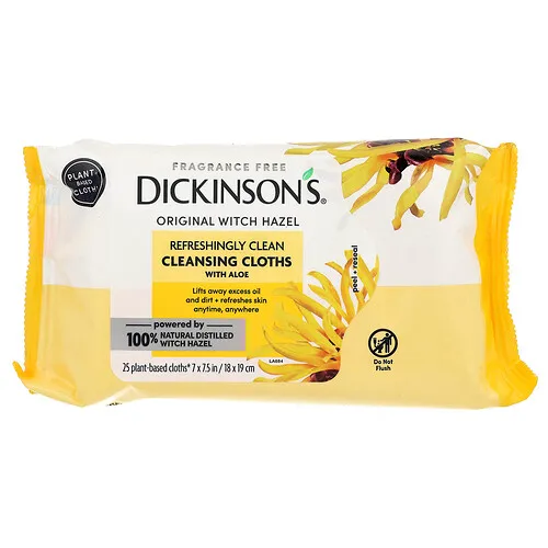 Dickinson Brands, Avellano de bruja original, Paños de limpieza refrescantes con aloe, Sin fragancia, 25 paños