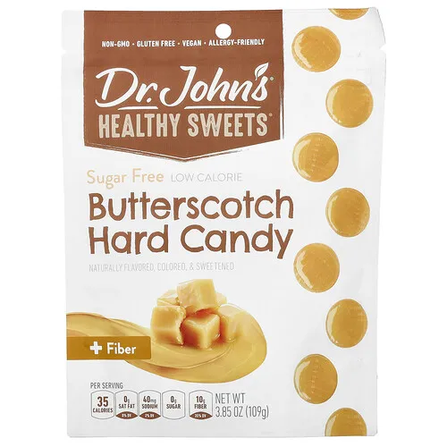 Dr. John's Healthy Sweets, Caramelo duro de caramelo, Más fibra, Sin azúcar, 109 g (3,85 oz)
