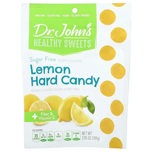 Dr. John's Healthy Sweets, Caramelo duro de limón, Más fibra y vitamina C, Sin azúcar, 109 g (3,85 oz)
