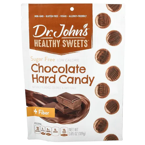 Dr. John's Healthy Sweets, Caramelo duro de chocolate, Más fibra, Sin azúcar, 109 g (3,85 oz)