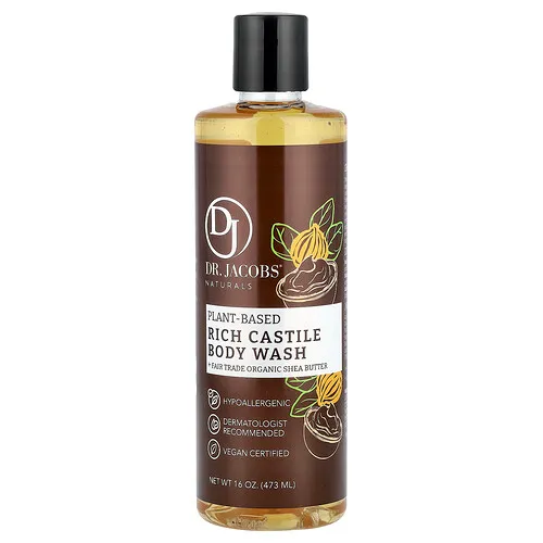 Dr. Jacobs Naturals, Jabón líquido corporal de origen vegetal, Manteca de karité orgánica de comercio justo, 473 ml (16 oz)