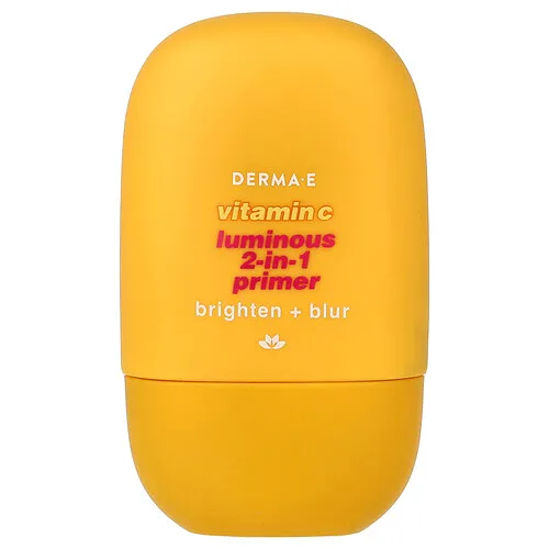 DERMA E, Prebase luminosa 2 en 1 con vitamina C, Para todo tipo de piel, 30 ml (1 oz. líq.)
