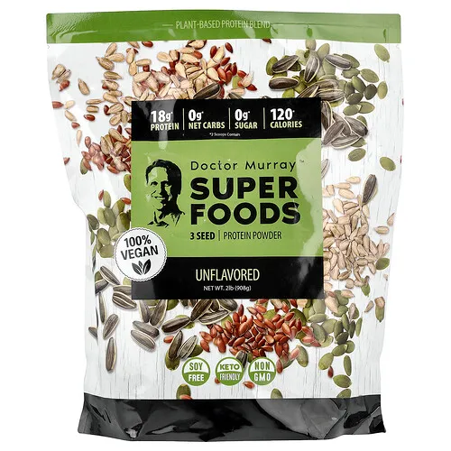 Dr. Murray's, Superalimentos, Proteína de 3 semillas en polvo, Calabaza, linaza y girasol, Sin sabor, 908 g (2 lb)