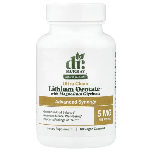 Dr. Murray's, Orotato de litio+ con glicinato de magnesio, 60 cápsulas veganas