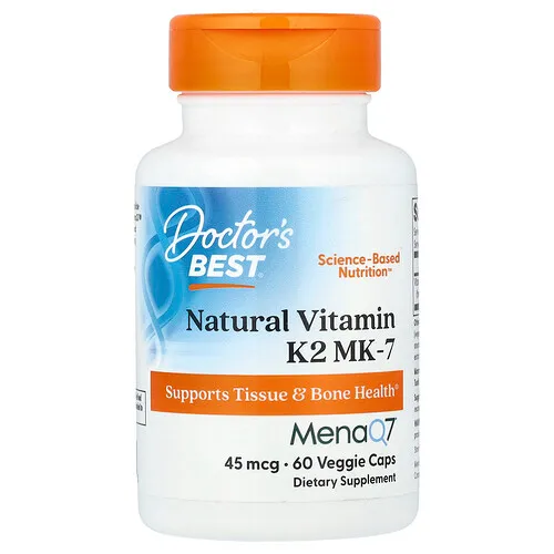 Doctor's Best, Vitamina K2 natural en forma de MK-7 con MenaQ7, 45 mcg, 60 cápsulas vegetales